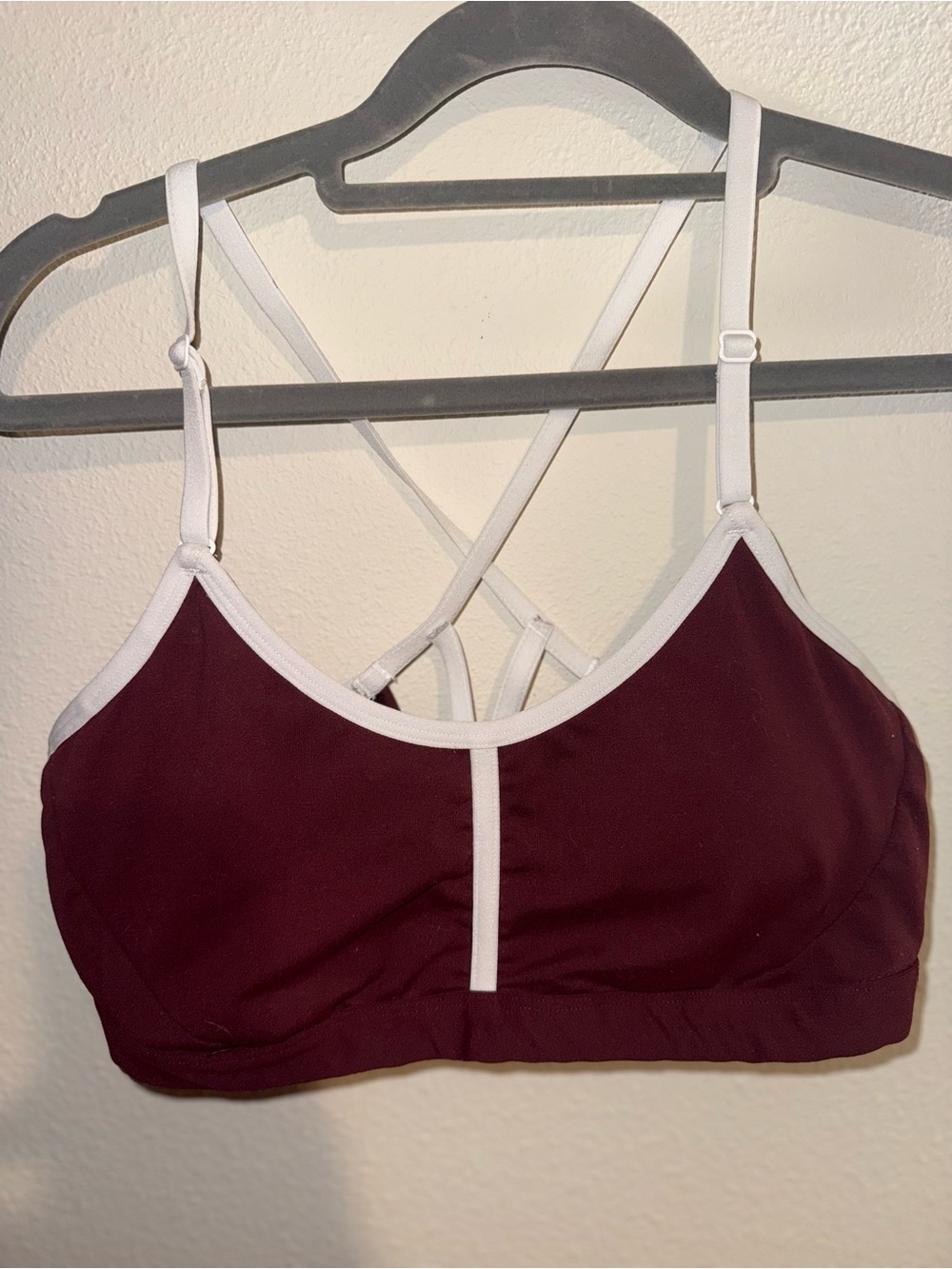 all in motion Burgundy Bralette with White Trim